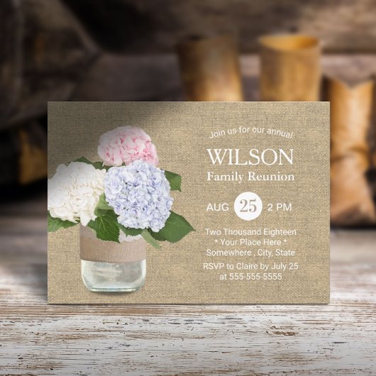  Hydrangea Mason Jar Family Reunion Kaart