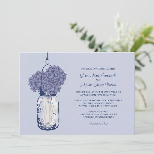 Hydrangea & Mason Jar Invitations de mariage (Debout devant)