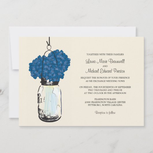 Hydrangea & Mason Jar Invitations de mariage (Devant)