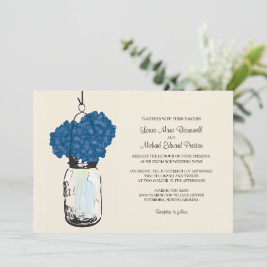 Hydrangea & Mason Jar Invitations de mariage (Debout devant)