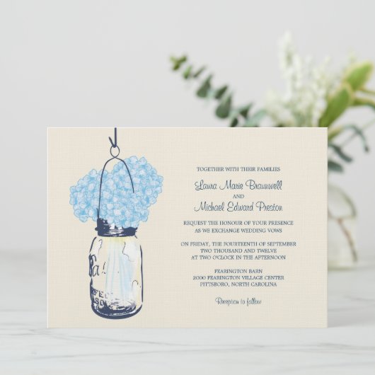 Hydrangea & Mason Jar Invitations de mariage (Debout devant)