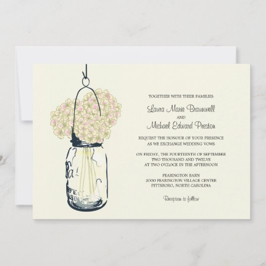 Hydrangea & Mason Jar Invitations de mariage (Devant)