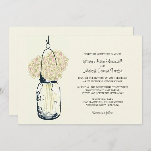 Hydrangea & Mason Jar Invitations de mariage (Devant / Derrière)