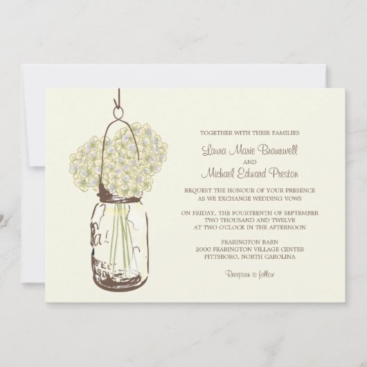Hydrangea & Mason Jar Invitations de mariage (Devant)