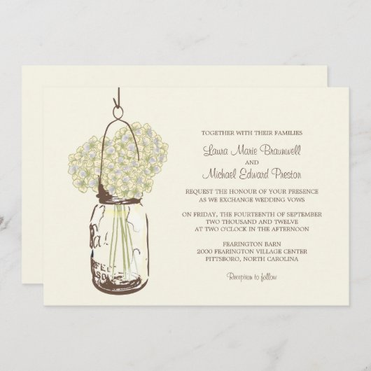 Hydrangea & Mason Jar Invitations de mariage (Devant / Derrière)