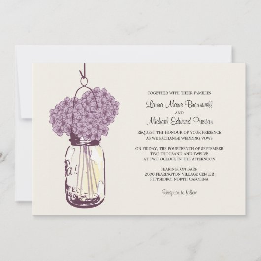 Hydrangea & Mason Jar Invitations de mariage (Devant)
