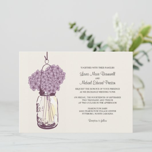 Hydrangea & Mason Jar Invitations de mariage (Debout devant)