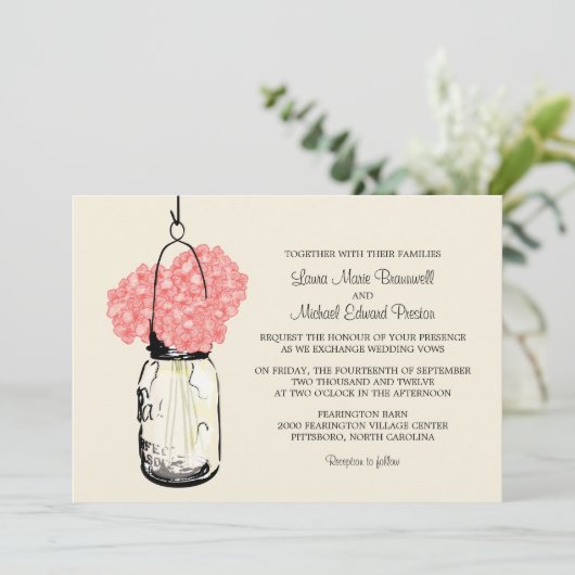 Hydrangea & Mason Jar Invitations de mariage (Debout devant)