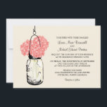 Hydrangea & Mason Jar Invitations de mariage<br><div class="desc">Parfait pour un mariage de style champêtre ou peut-être que vous aimez juste Mason Jars! Mason Jar accroché à un crochet rempli d'hydrangées. Un arrière - plan crème chaleureux aux fleurs d'hydrangée de couleur corail. Si vous avez des questions sur ce design ou si vous voulez un changement de couleur,...</div>