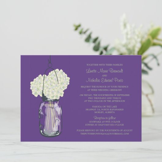 Hydrangea & Mason Jar Invitations de mariage (Debout devant)