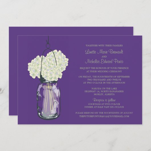 Hydrangea & Mason Jar Invitations de mariage (Devant / Derrière)