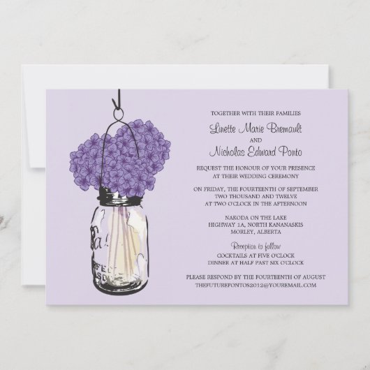 Hydrangea & Mason Jar Invitations de mariage (Devant)
