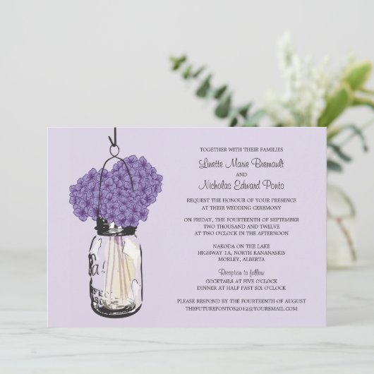 Hydrangea & Mason Jar Invitations de mariage (Debout devant)