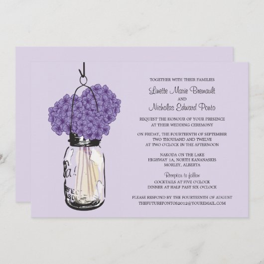 Hydrangea & Mason Jar Invitations de mariage (Devant / Derrière)