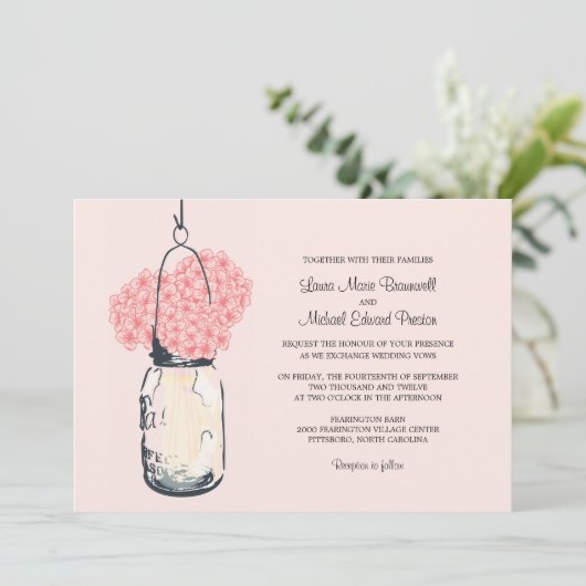 Hydrangea & Mason Jar Invitations de mariage (Debout devant)