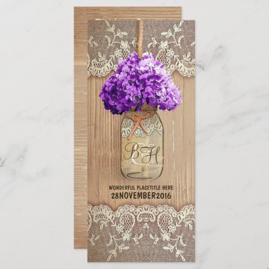 hydrangea mason jar programmes de mariage rustique (Devant / Derrière)