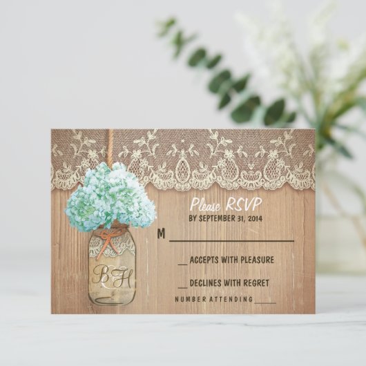 hydrangea mason pot mariage rustique cartes RSVP (Debout devant)