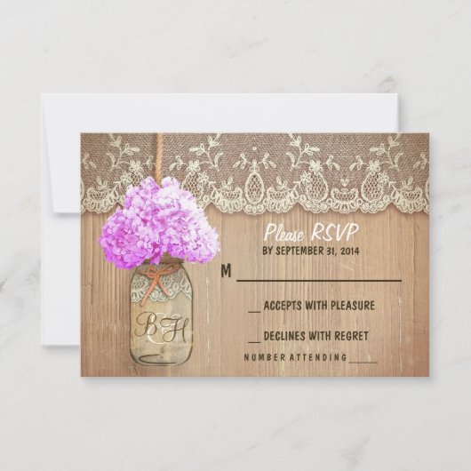 hydrangea mason pot mariage rustique cartes RSVP (Devant)