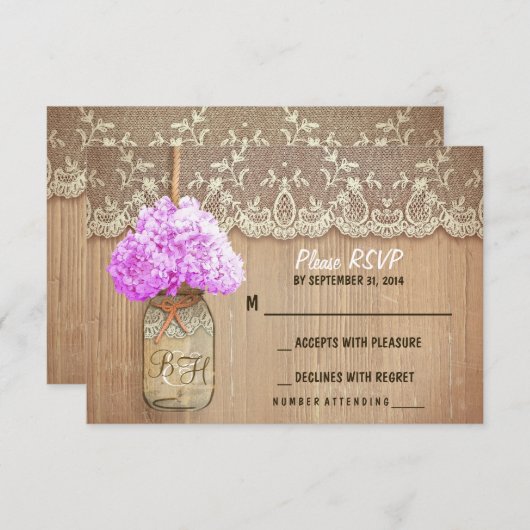 hydrangea mason pot mariage rustique cartes RSVP (Devant / Derrière)