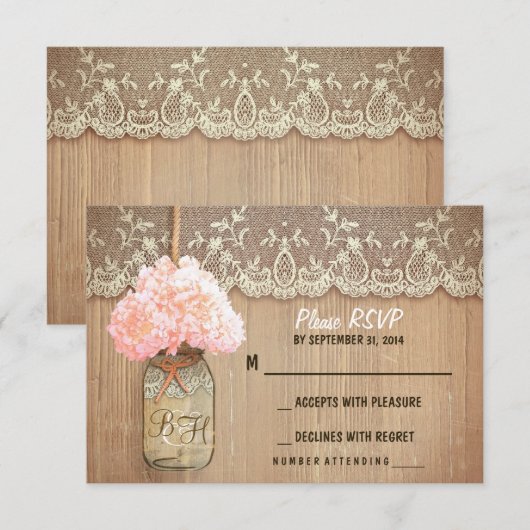 hydrangea mason pot mariage rustique cartes RSVP (Devant / Derrière)