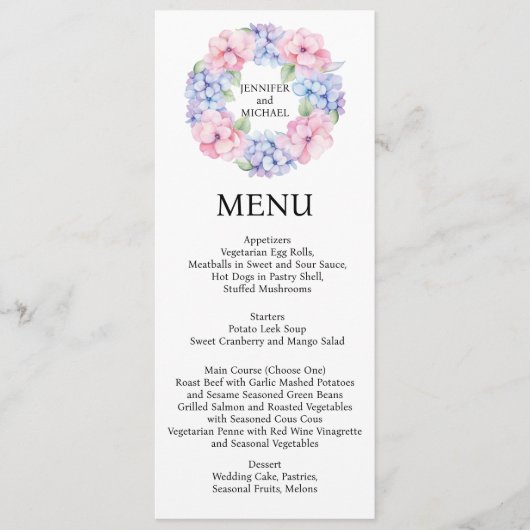 Hydrangea Menu Huwelijksmenu (Voorkant)