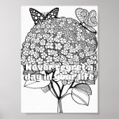 Hydrangea met Vlinder Kleurplaat Printable Poster (Voorkant)