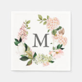 Hydrangea Monogram Bruiloftscocktail servet (Voorkant)