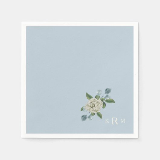 Hydrangea Monogram Dusty Blue Cocktail Servet (Voorkant)
