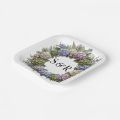 Hydrangea Monogram Krans Bruiloft Papieren Bordje (Gebogen)