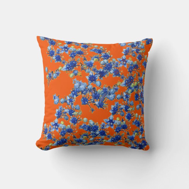 hydrangea oranje en blauw kussen (Voorkant)