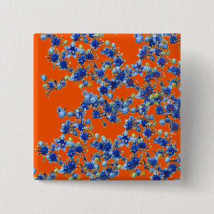 hydrangea oranje en blauw vierkante button 5,1 cm
