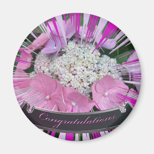 Hydrangea Pink & Blue Gefeliciteerd Magnet Magneet (Voorkant)