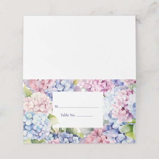 Hydrangea Place Card Guest Table No. Response Kaar (Buitenkant ongevouwen)