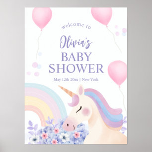 Hydrangea Rainbow Unicorn Baby shower Welkom Poster