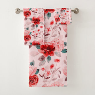 Hydrangea Red Flower Pattern Bad Handdoek