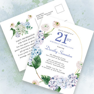 Hydrangea Roos 21e Verjaardag Zomeruitnodiging Briefkaart