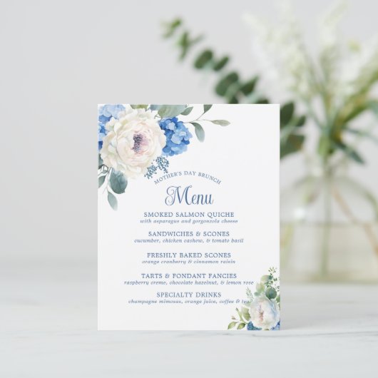 Hydrangea Roos Floral Moederdag Brunch Menu (Staand voorkant)