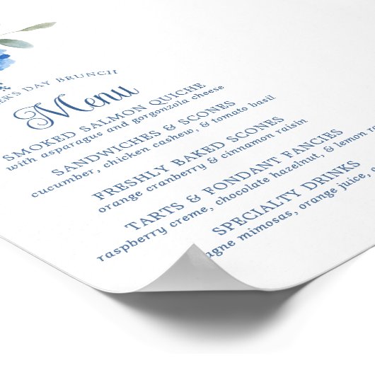 Hydrangea Roos Floral Moederdag Brunch Menu Poster (Hoek)