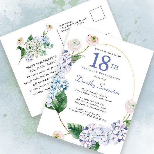 Hydrangea Rose 18e anniversaire Invitation d'été