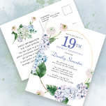 Hydrangea Rose 19e anniversaire Invitation d'été<br><div class="desc">Des fleurs d'hydrangée bleue et des fleurs roses rousses ornent un cadre ovale doré. Une botanique moderne ouverte et aérée.</div>