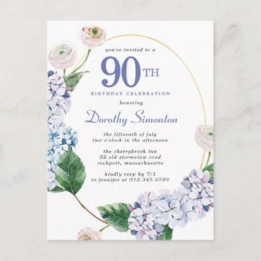 Hydrangea Rose 90e anniversaire Invitation d'été (Devant)