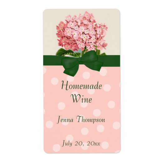 Hydrangea rose et blanc Étiquette de vin maison (Devant)