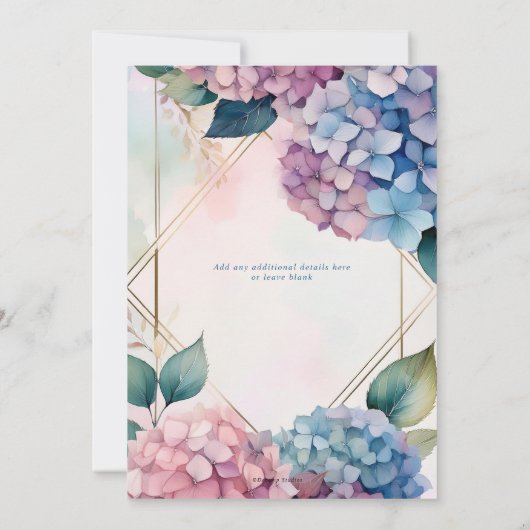 Hydrangea Roze Blauw Bloemen Huwelijksuitnodiging Kaart (Achterkant)