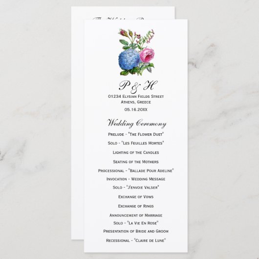 Hydrangea Rozen Bloemen Trouwprogramma's Programma (Voorkant / Achterkant)