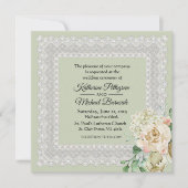 Hydrangea Rozen Floral Lace Sage Green Wedding Kaart (Voorkant)