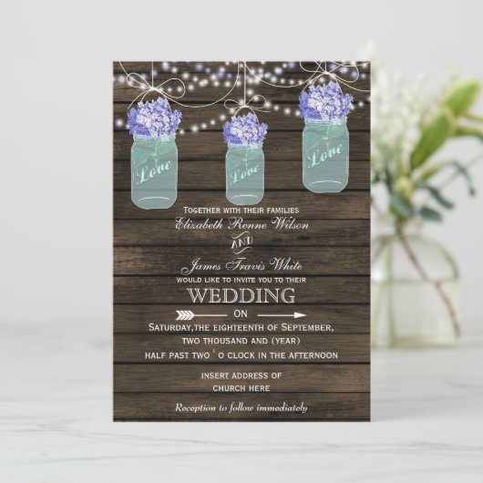 hydrangea Rustique mason invitation de mariage (Debout devant)