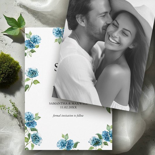 Hydrangea Save The Date With Picture