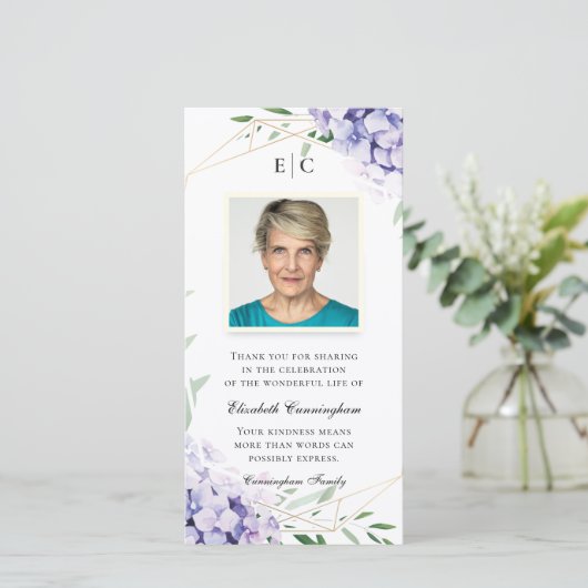 Hydrangea Sering Bloemige Geometrische Herdenking Bedankkaart (Staand voorkant)