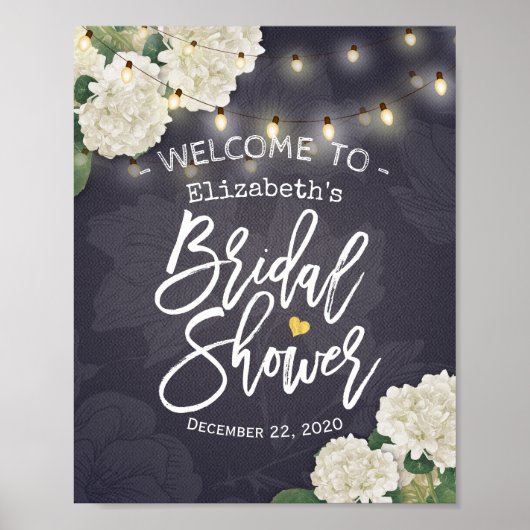 Hydrangea Slingerlichten Bruiloft Feest Welkom Bor Poster (Voorkant)