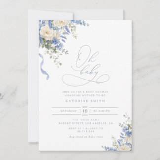 Hydrangea Stofblauw baby shower uitnodiging